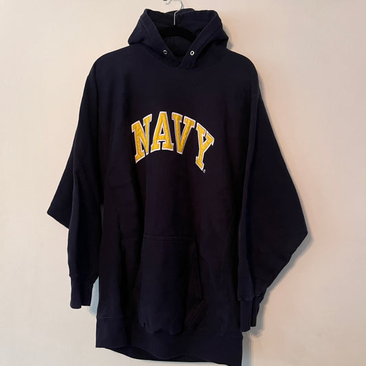 Vintage NAVY Embroidered Hoodie (L)